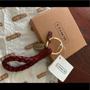 COACH NWT Vintage Braided Leather Keyfob 7204 Red